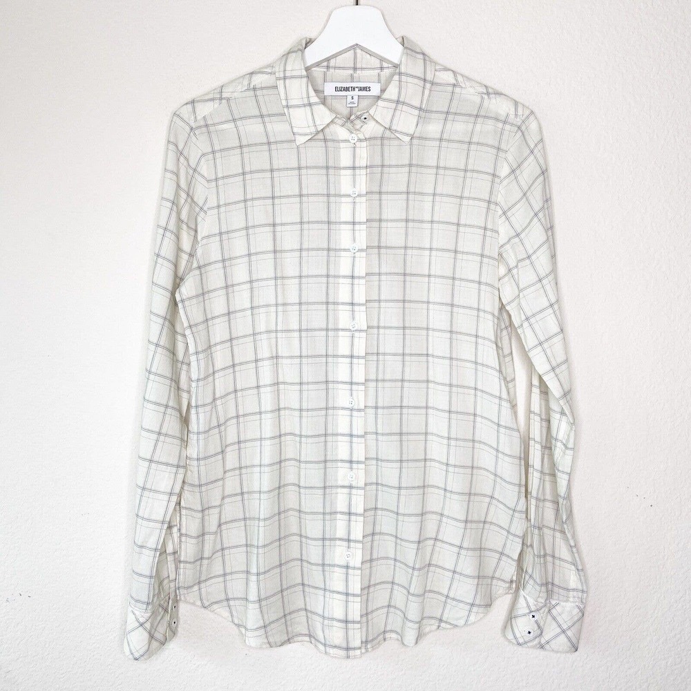Elizabeth and James Window Pane Satin Trim Button Up Top Sz S